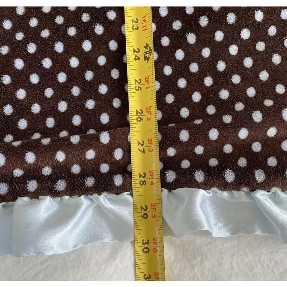 Max Daniel Polka Dot Baby Security Blanket Dark Brown Blue Ruffle Satin Trim